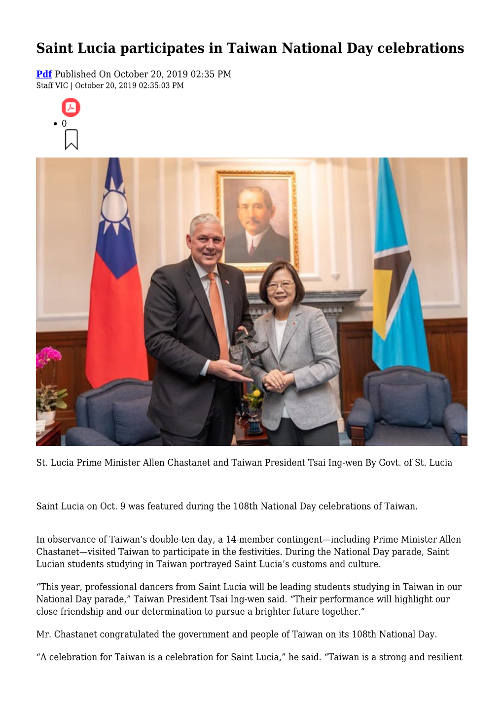 Saint Lucia Participates in Taiwan National Day Celebrations