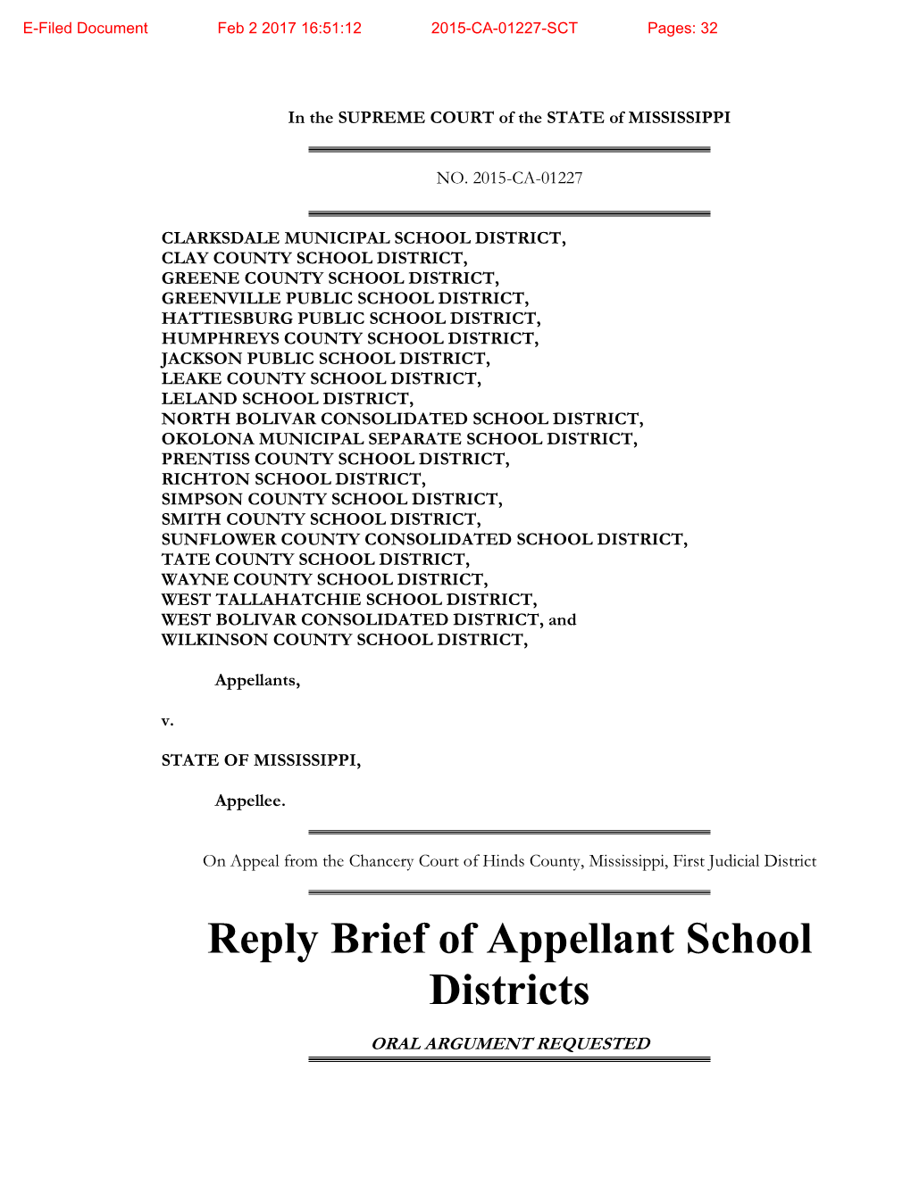 Reply Brief of Appellant School Districts