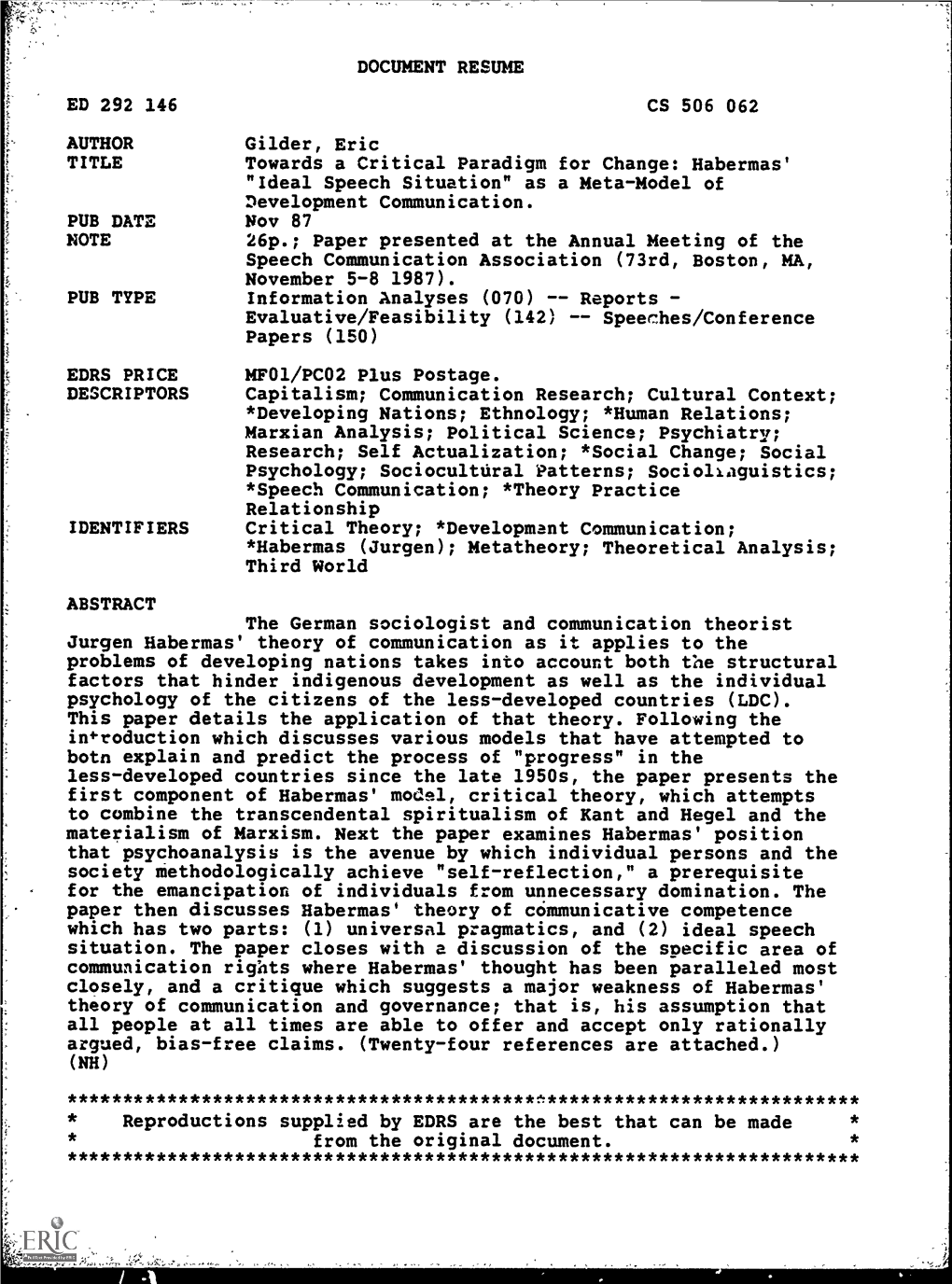 Towards a Critical Paradigm for Change: Habermas'