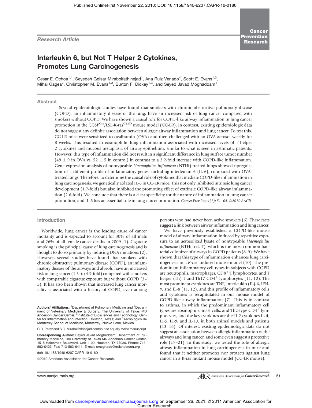 Interleukin 6, but Not T Helper 2 Cytokines, Promotes Lung Carcinogenesis