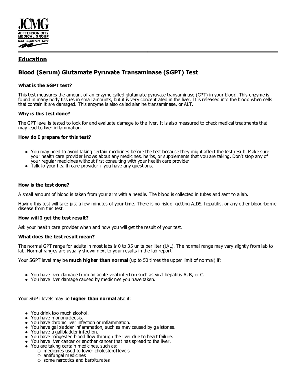 Glutamate Pyruvate Transaminase (SGPT) Test