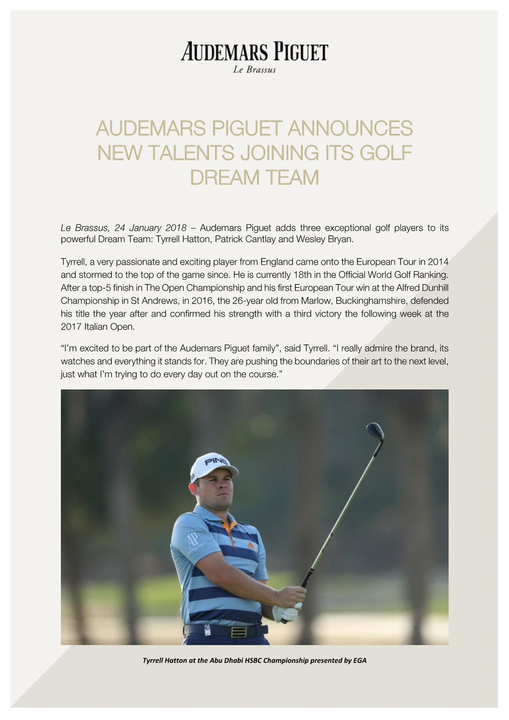 Audemars Piguet Announces New Talents Joining Its Golf Dream Team