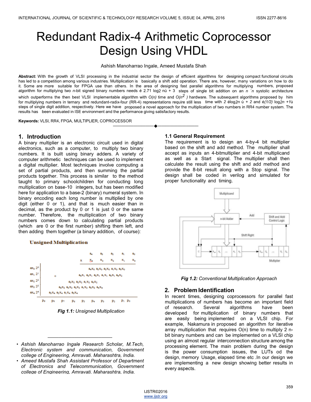 Redundant Radix-4 Arithmetic Coprocessor Design Using VHDL