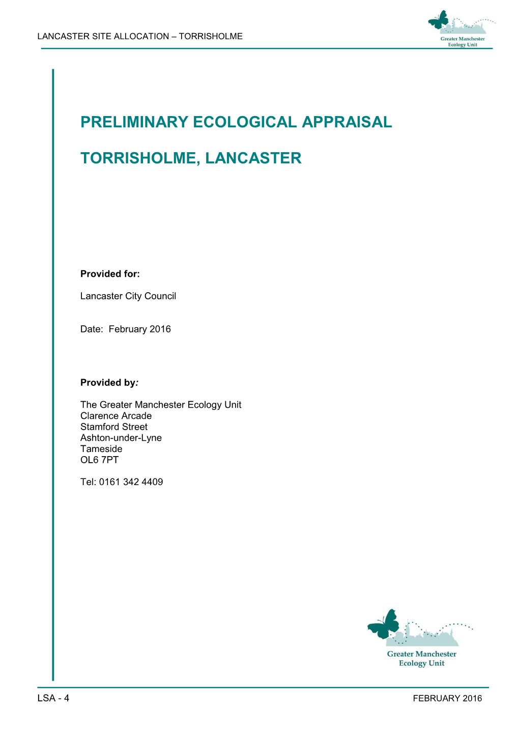 Preliminary Ecological Appraisal Torrisholme, Lancaster