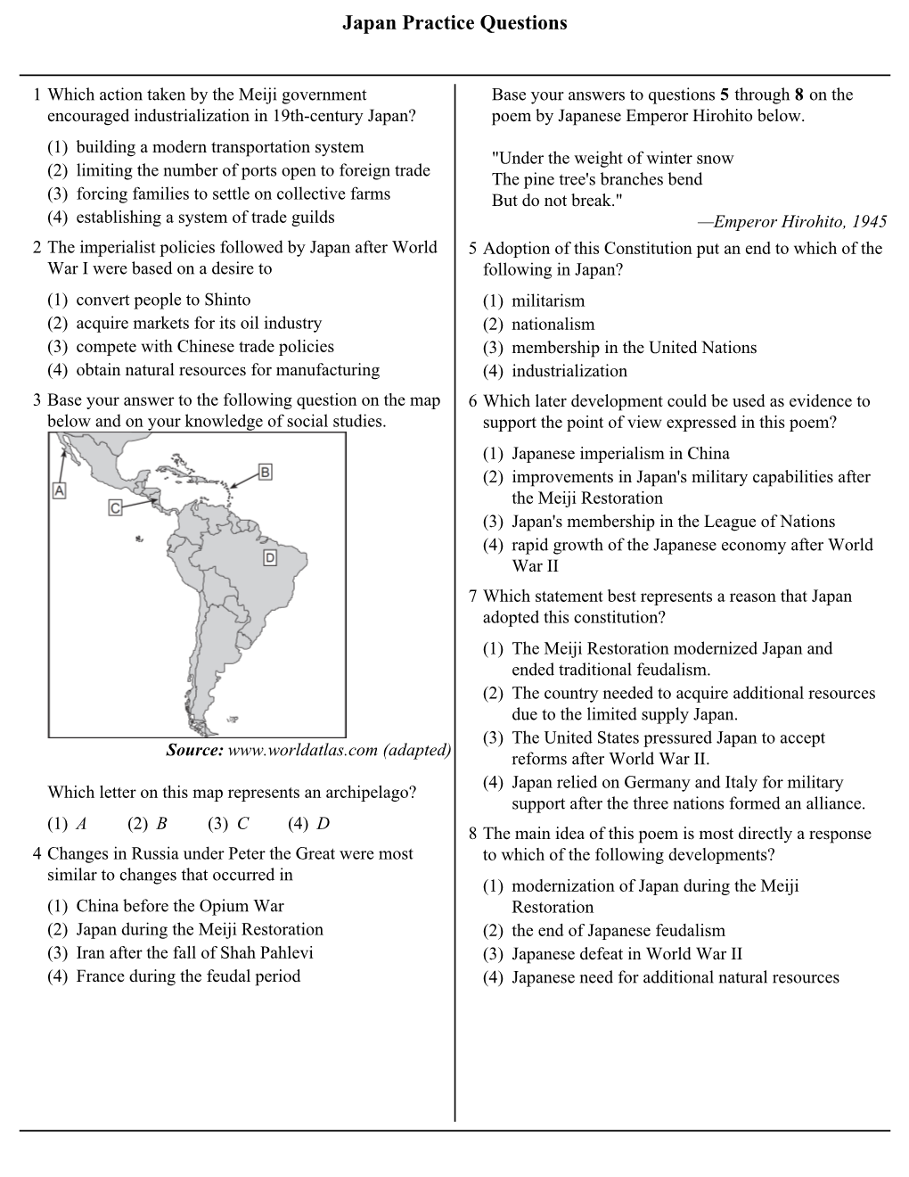 Japan Practice Questions