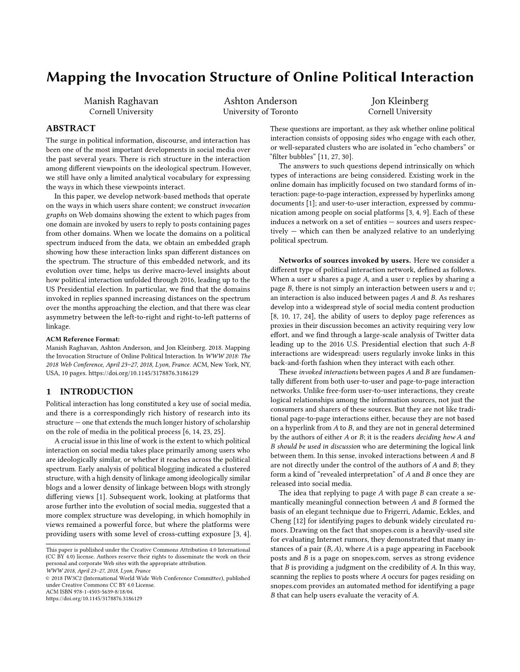 Mapping the Invocation Structure of Online Political Interaction