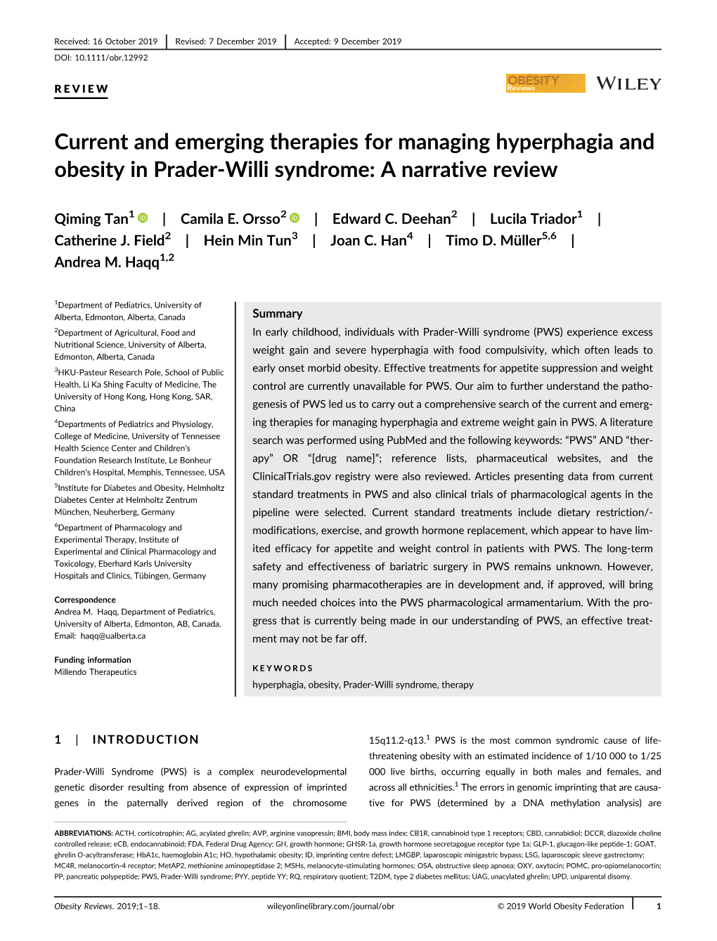 Current and Emerging Therapies for Managing Hyperphagia and Obesity in Prader-Willi Syndrome: a Narrative Review