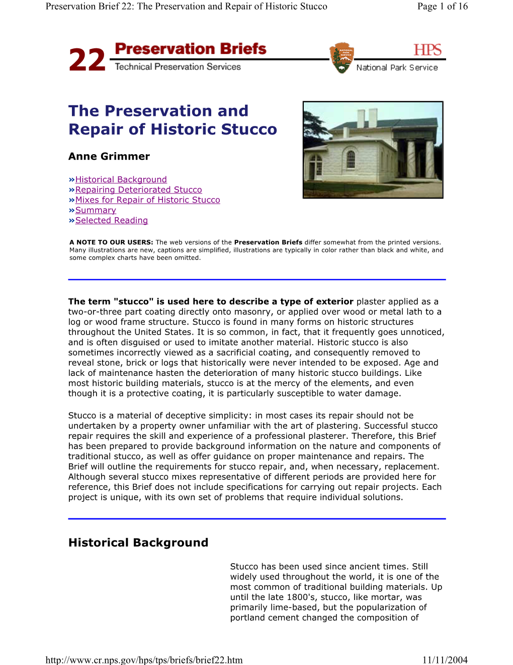 The Preservation and Repair of Historic Stucco Page 1 of 16