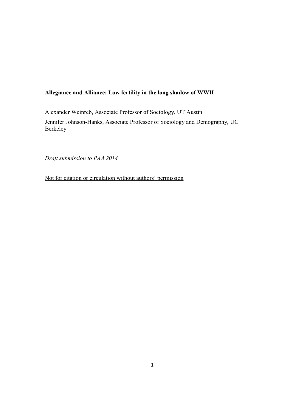 Paper Argues That the Emerging Association Between Wartime Alliances and Contemporary Fertility Is Not a Product of Chance