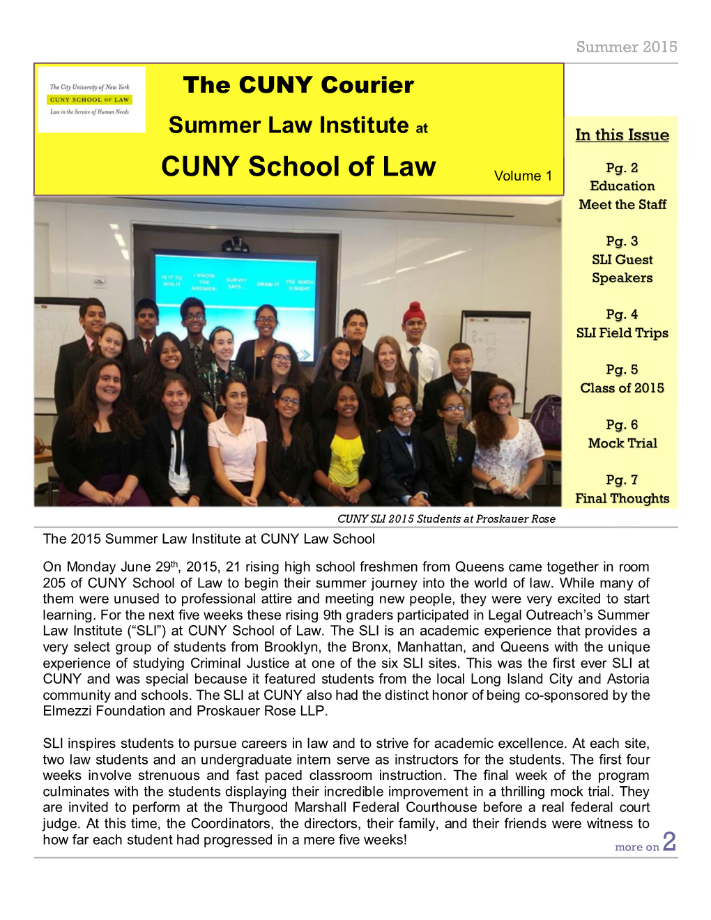CUNY School of Law Volume 1 Education Meet the Staff