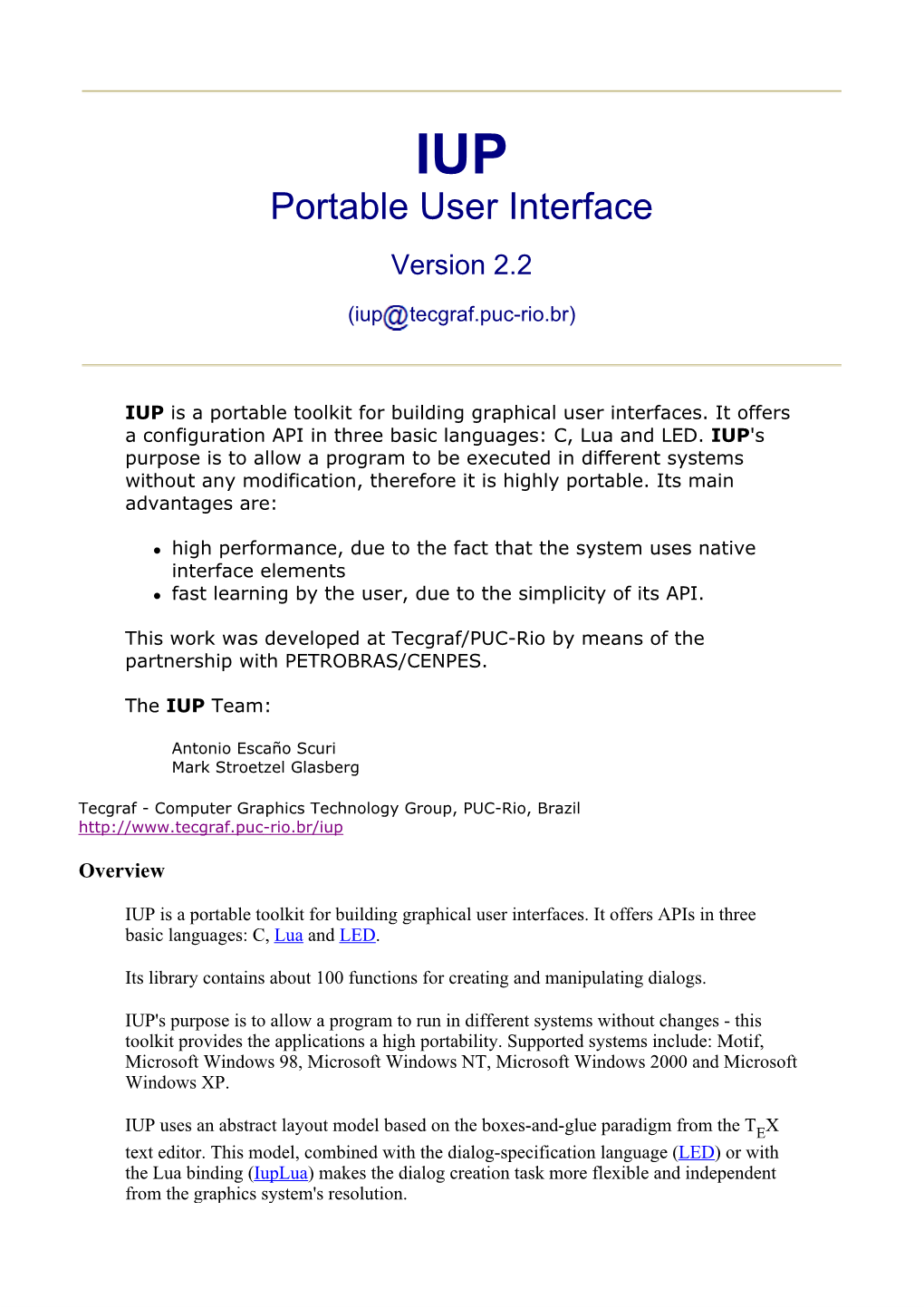 IUP Portable User Interface
