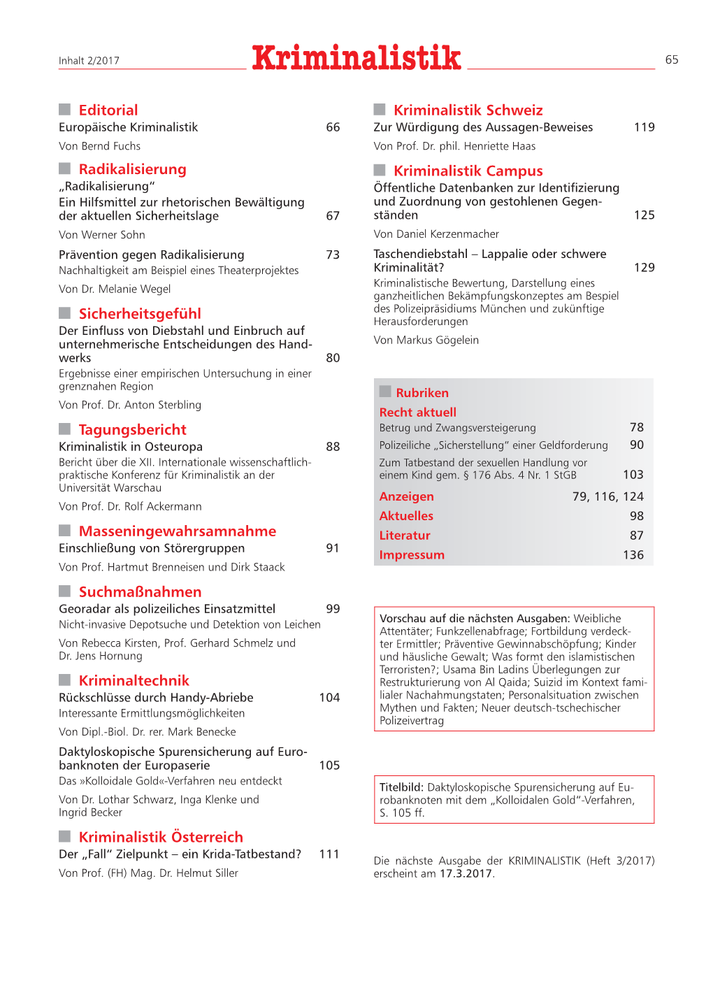 Kriminalistik – Schweiz 117