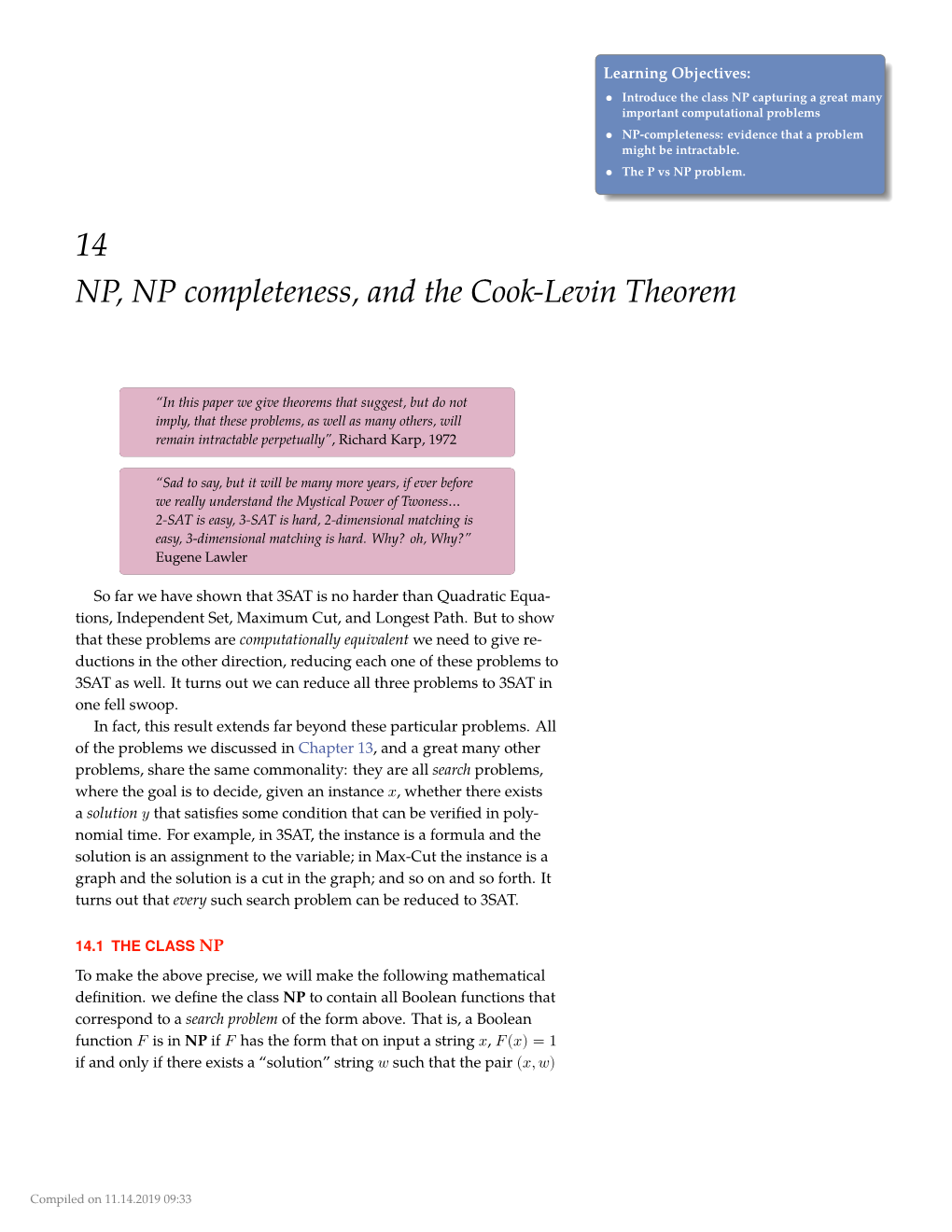 14 NP, NP Completeness, and the Cook-Levin Theorem