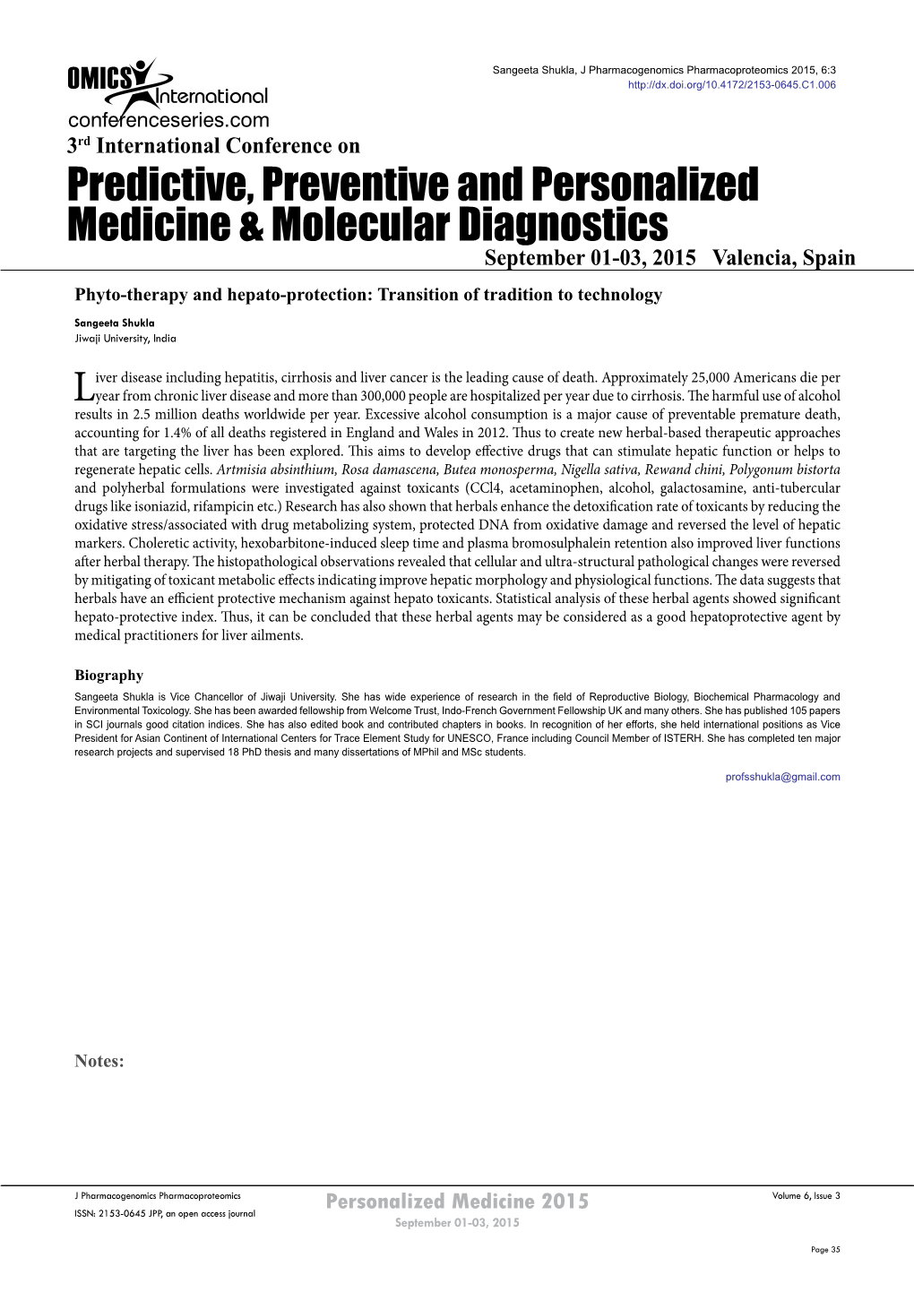 Predictive, Preventive and Personalized Medicine & Molecular