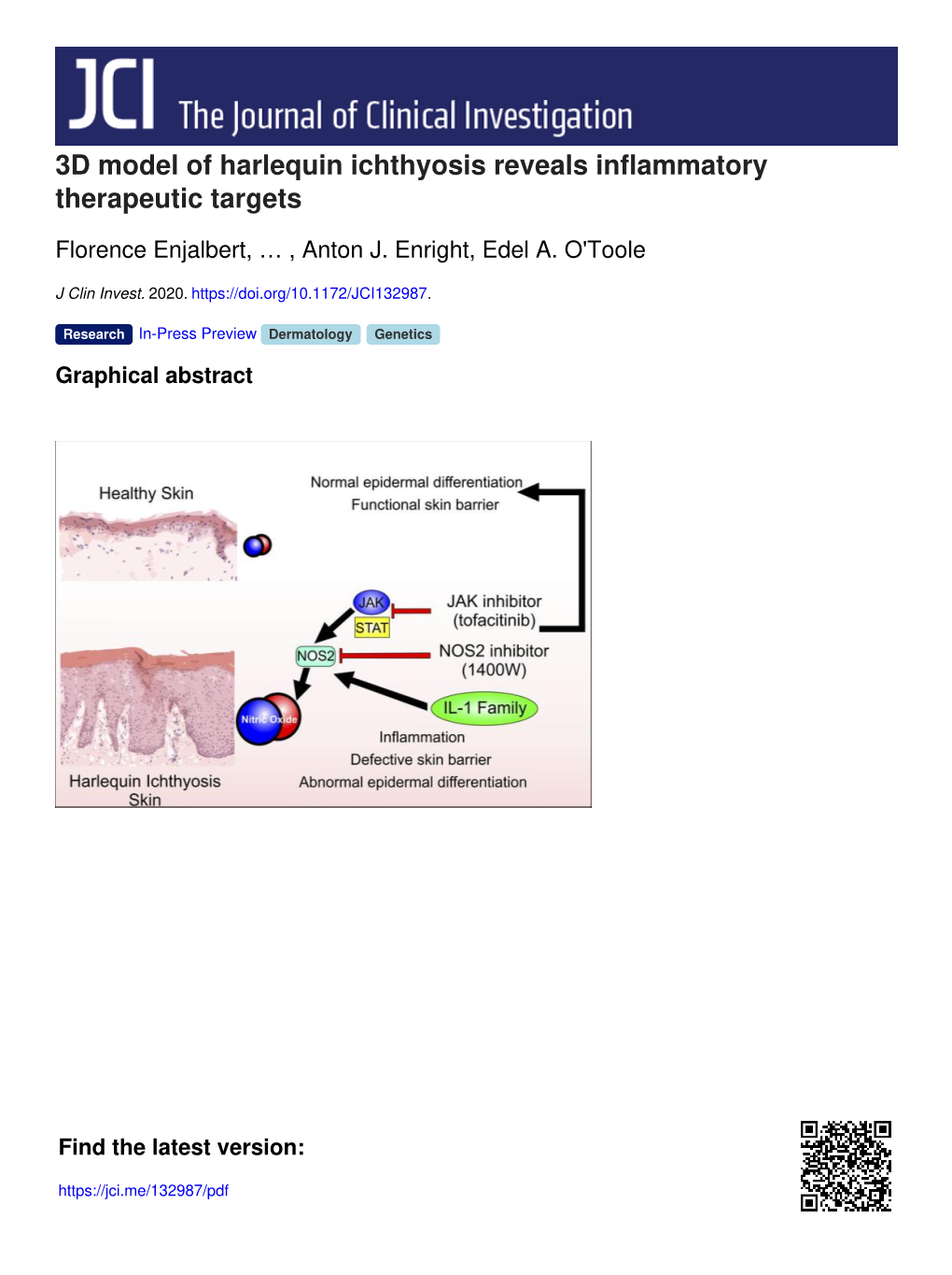 3D Model of Harlequin Ichthyosis Reveals Inflammatory Therapeutic Targets