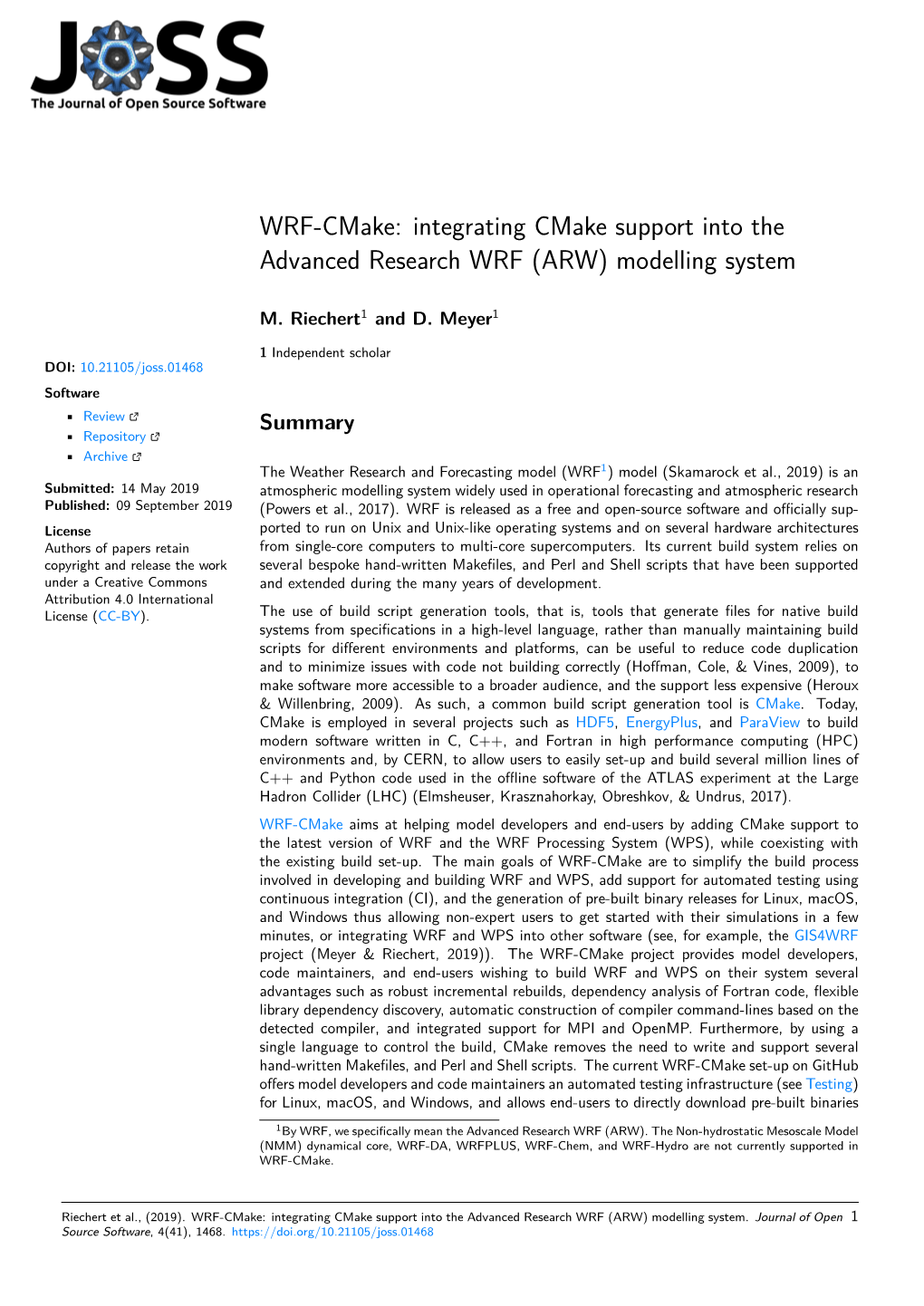 WRF-Cmake: Integrating Cmake Support Into the Advanced Research WRF (ARW) Modelling System