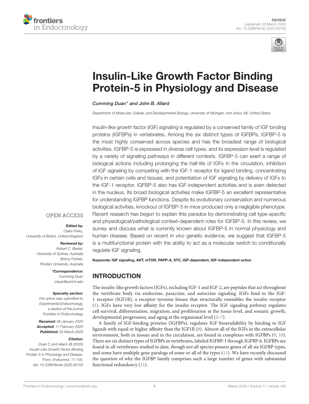 Insulin-Like Growth Factor Binding Protein-5 in Physiology and Disease