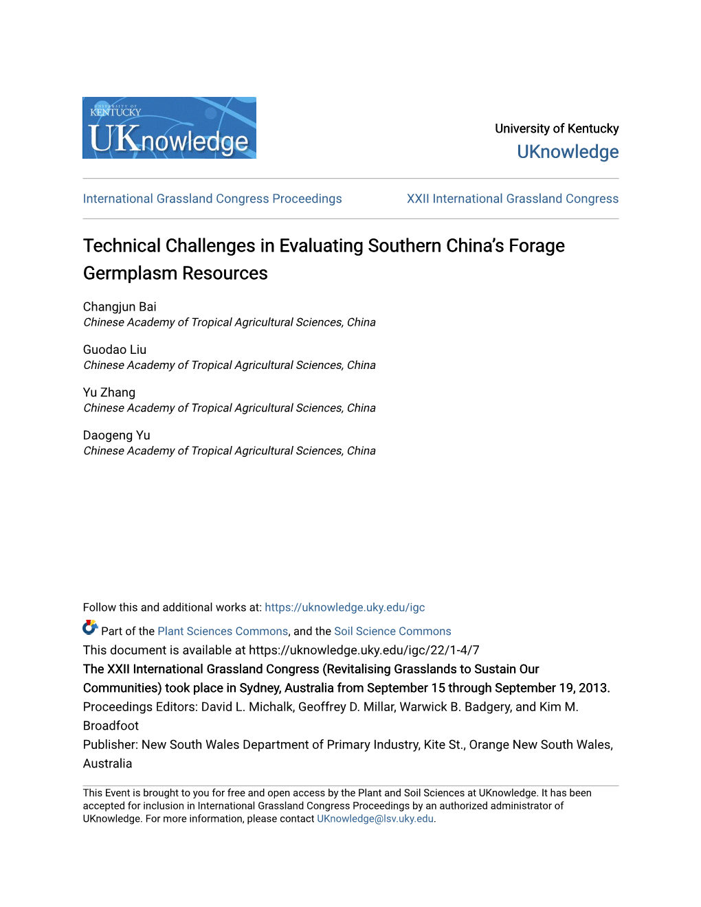 Technical Challenges in Evaluating Southern China's Forage