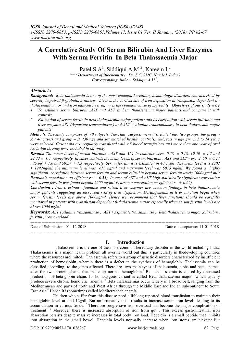 A Correlative Study of Serum Bilirubin and Liver Enzymes with Serum Ferritin in Beta Thalassaemia Major