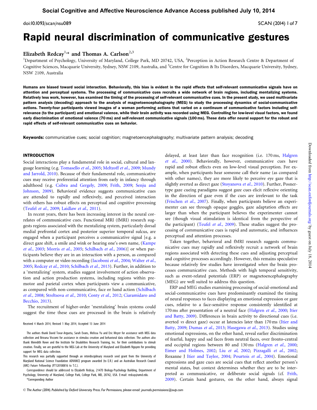 Rapid Neural Discrimination of Communicative Gestures