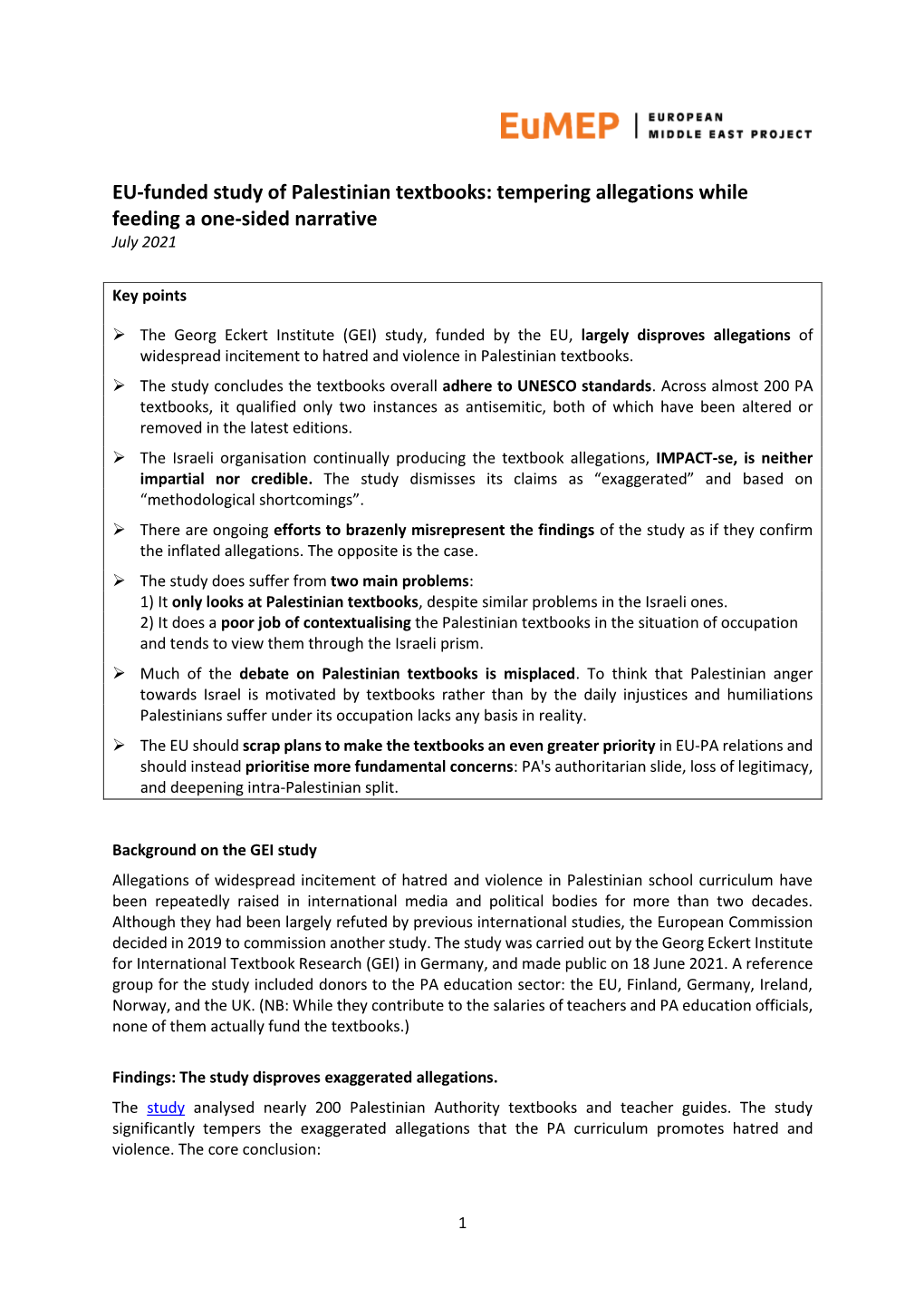 EU-Funded Study of Palestinian Textbooks: Tempering Allegations While Feeding a One-Sided Narrative July 2021