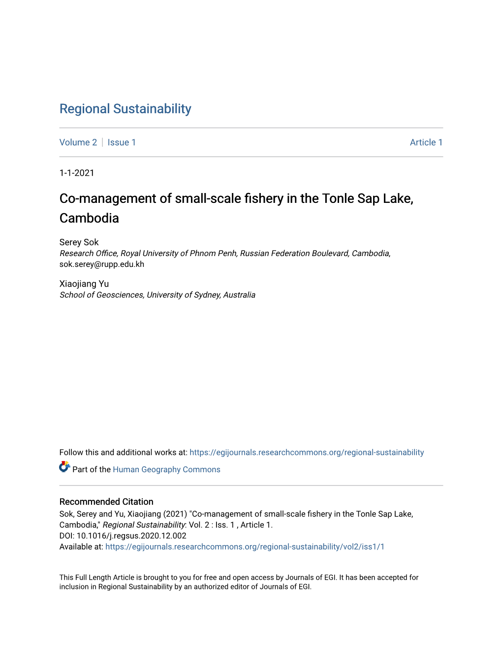 Co-Management of Small-Scale Fishery in the Tonle Sap Lake, Cambodia