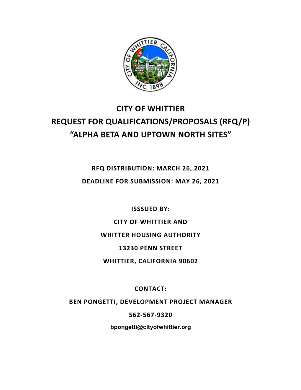 (Rfq/P) “Alpha Beta and Uptown North Sites”