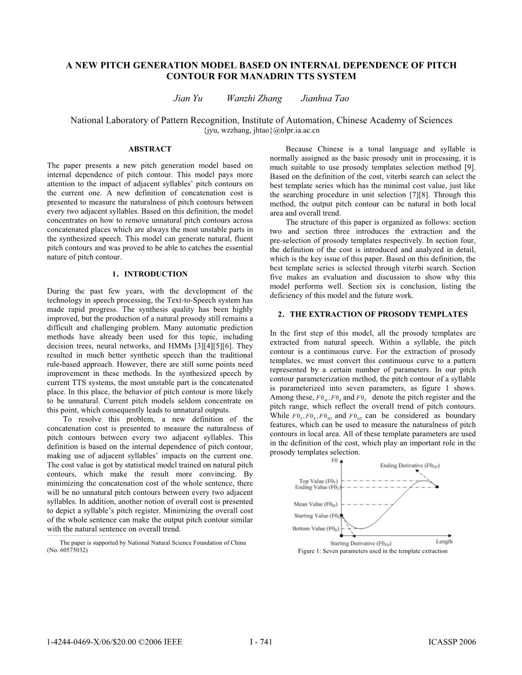 A New Pitch Generation Model Based on Internal Dependence of Pitch Contour for Manadrin Tts System