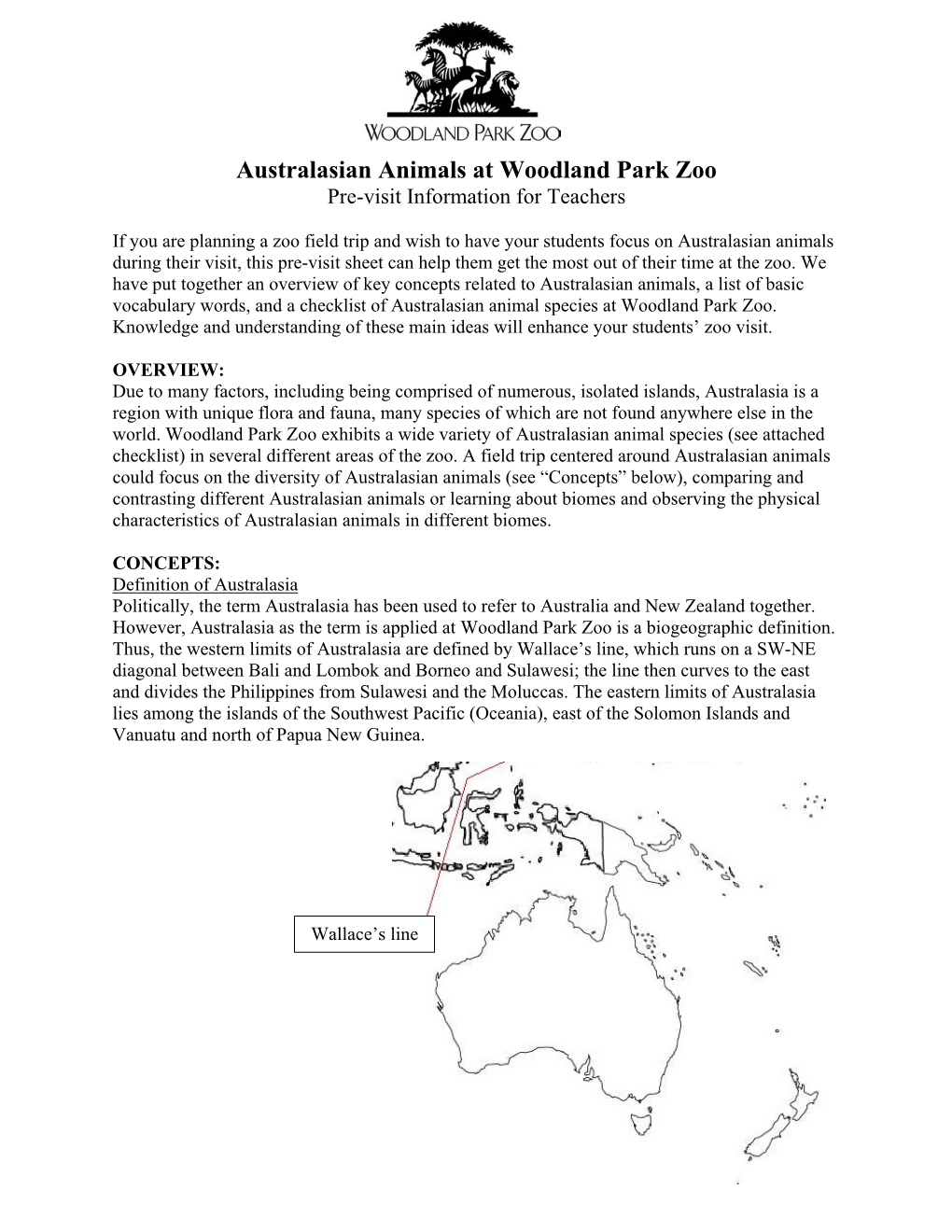Australasian Animals at Woodland Park Zoo Pre-Visit Information for Teachers