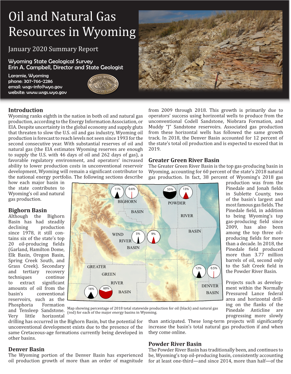 Oil and Natural Gas Resources in Wyoming January 2020 Summary Report Wyoming State Geological Survey Erin A