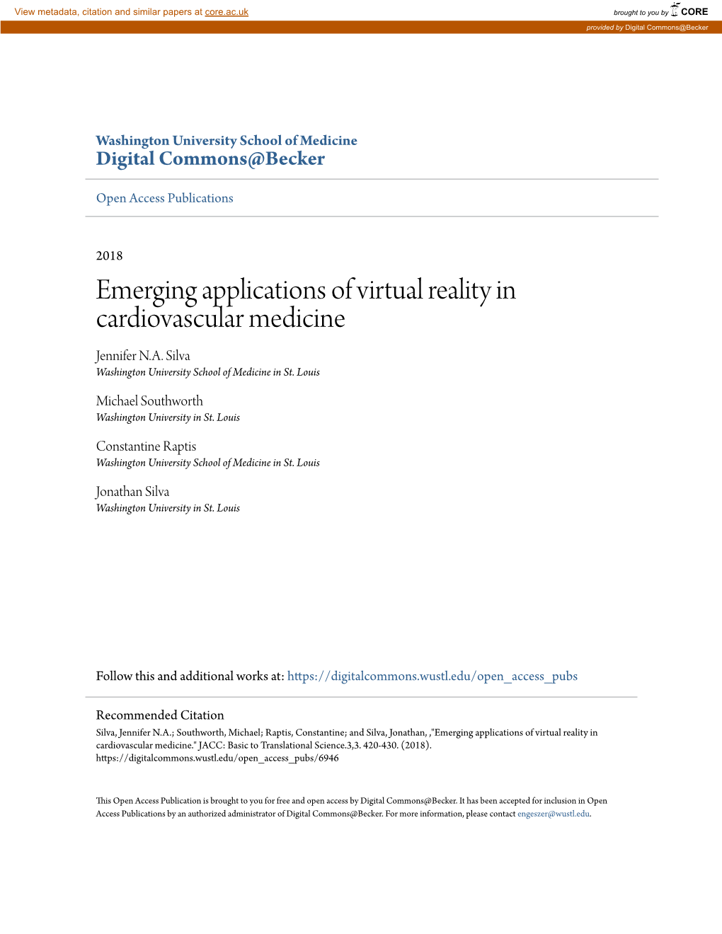 Emerging Applications of Virtual Reality in Cardiovascular Medicine Jennifer N.A
