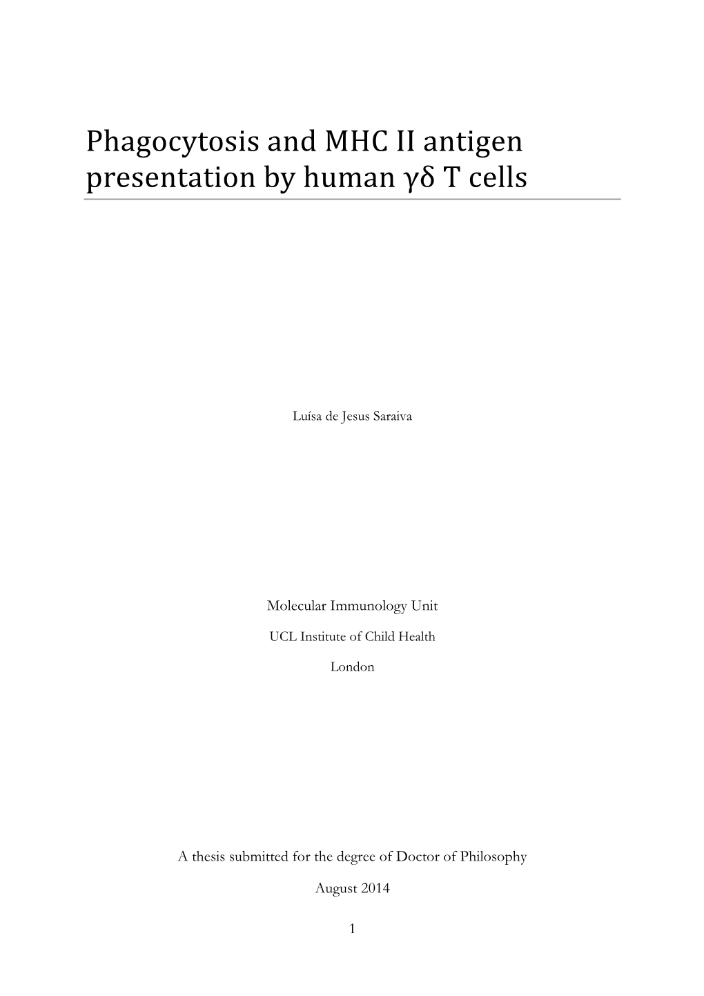 Phagocytosis and MHC II Antigen Presentation by Human Γδ T Cells