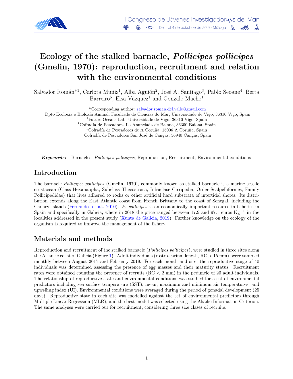 Ecology of the Stalked Barnacle, Pollicipes Pollicipes (Gmelin, 1970): Reproduction, Recruitment and Relation with the Environmental Conditions