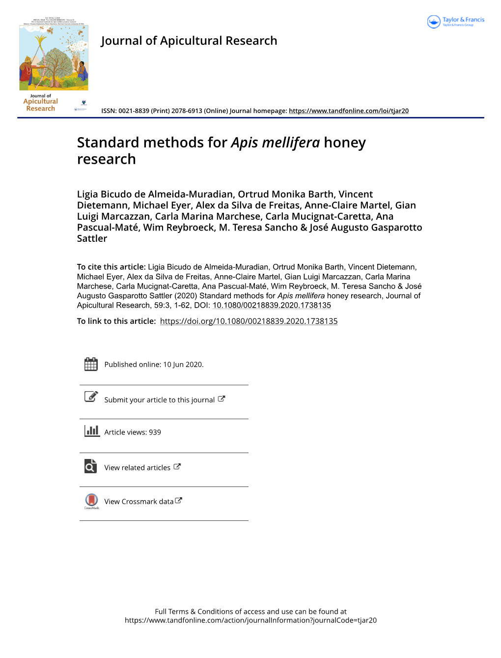 Standard Methods for Apis Mellifera Honey Research