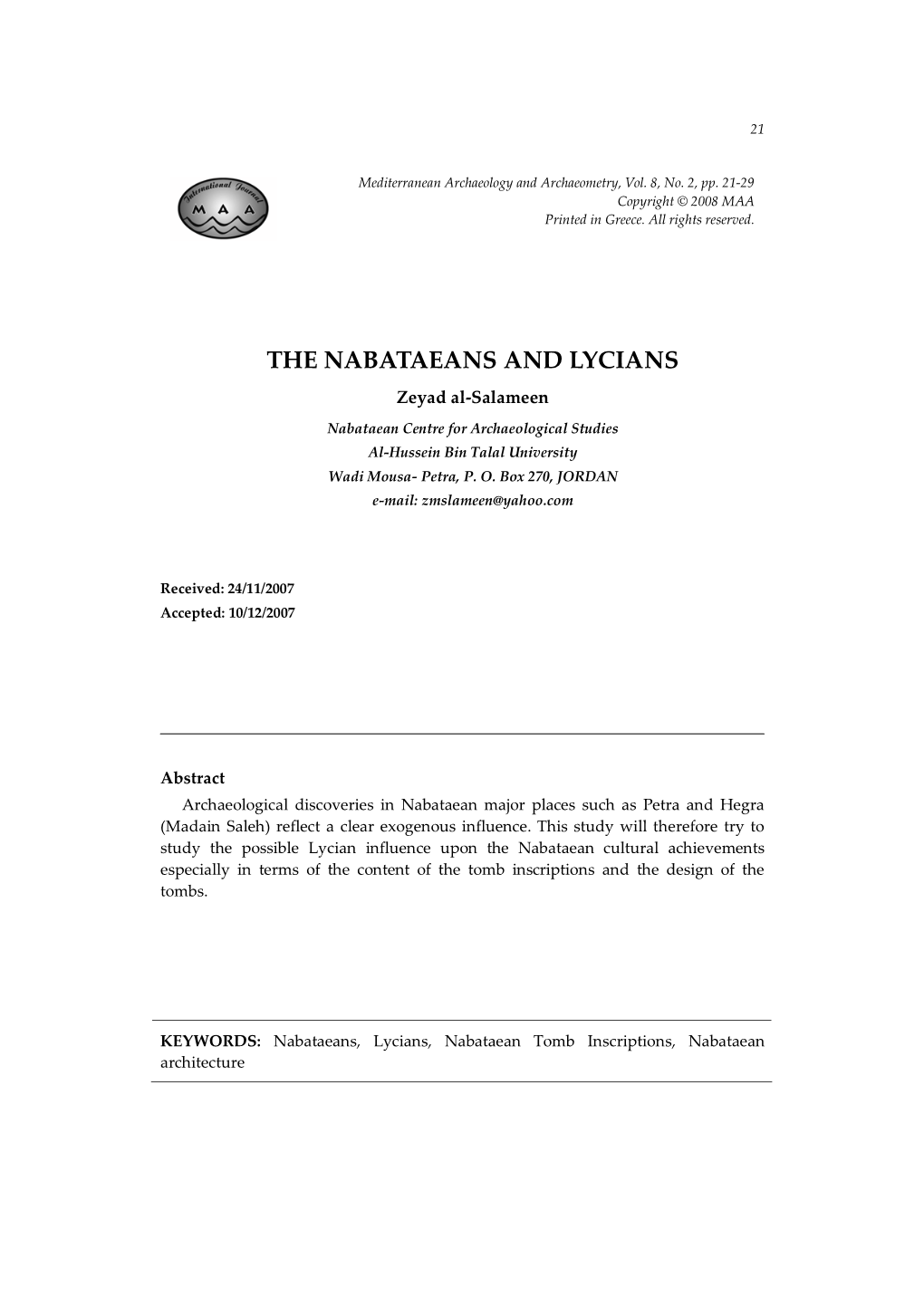 THE NABATAEANS and LYCIANS Zeyad Al-Salameen
