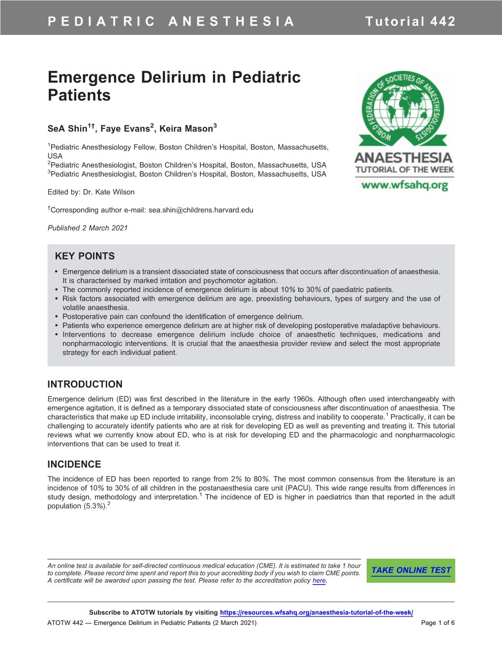 Emergence Delirium in Pediatric Patients