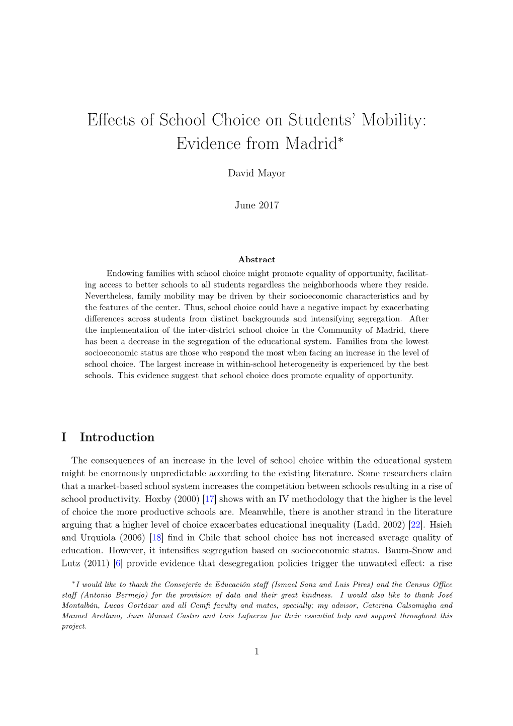 Effects of School Choice on Students' Mobility: Evidence from Madrid