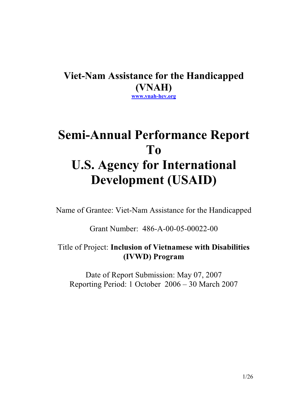 Semi Annual/Annual Programme Report