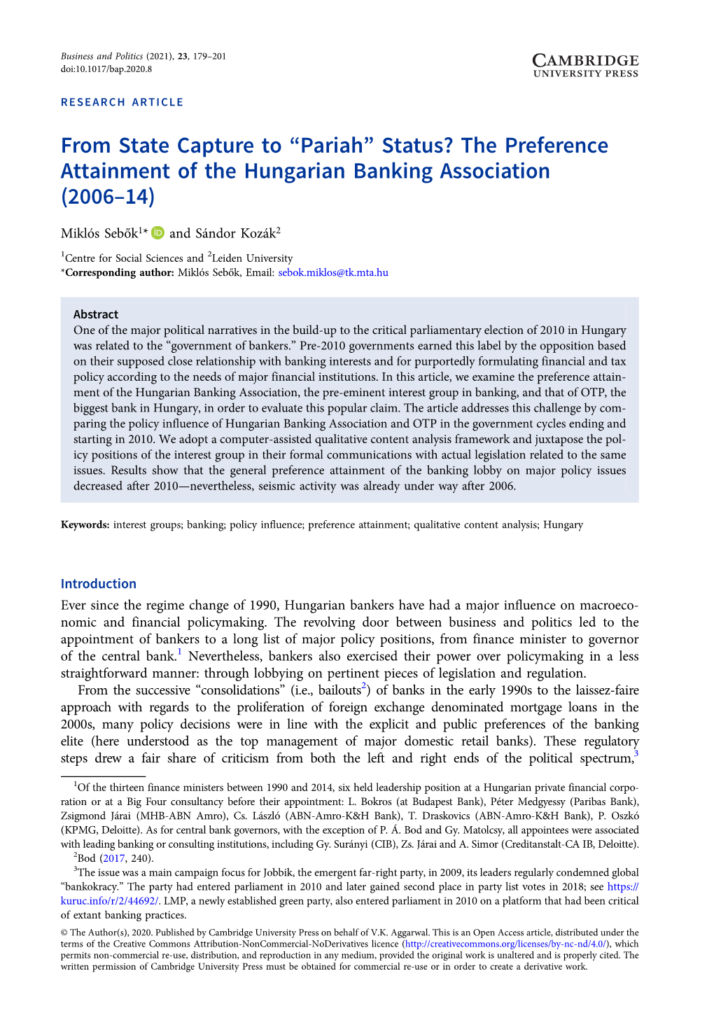 Status? the Preference Attainment of the Hungarian Banking Association (2006–14)