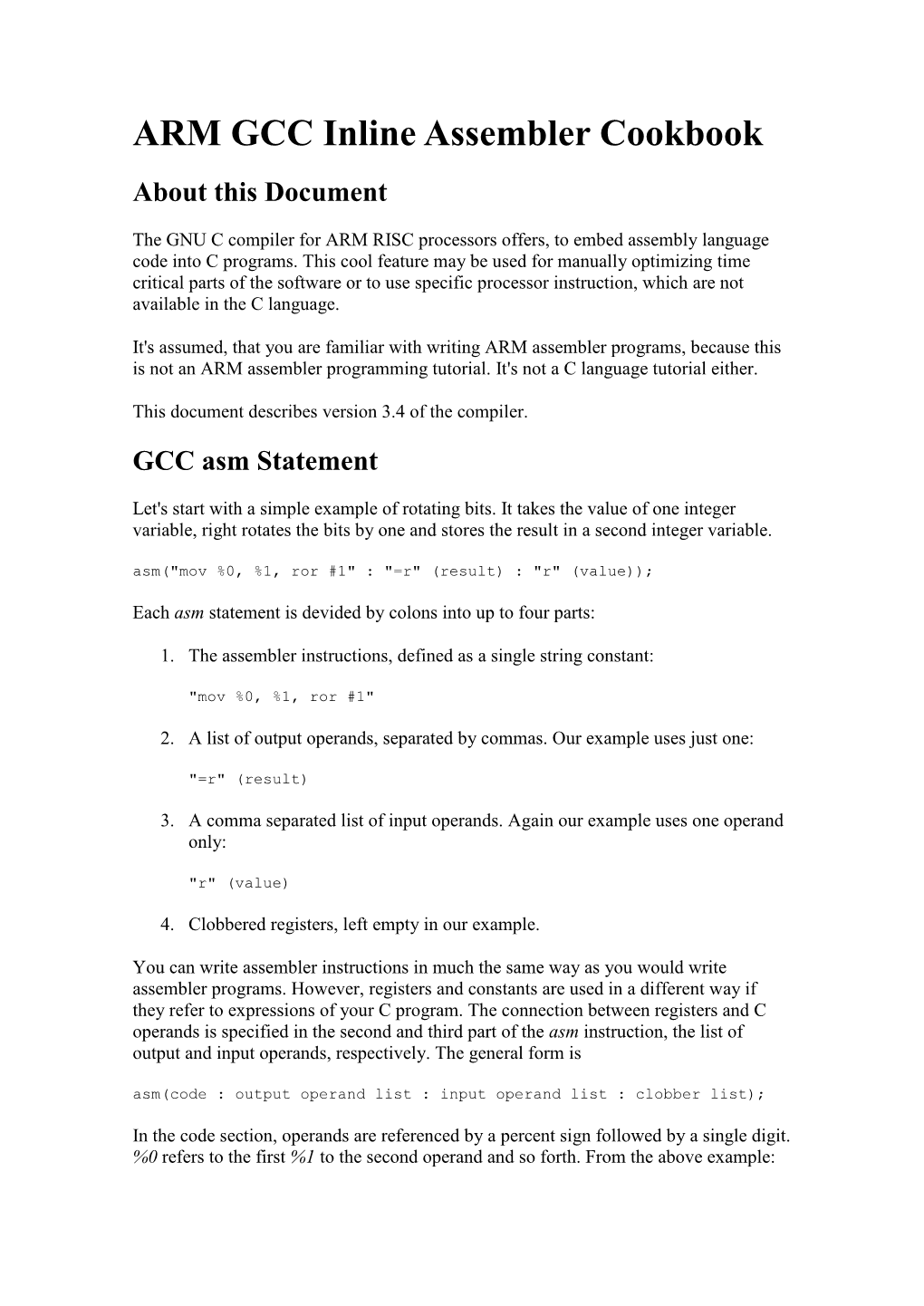 ARM GCC Inline Assembler Cookbook About This Document