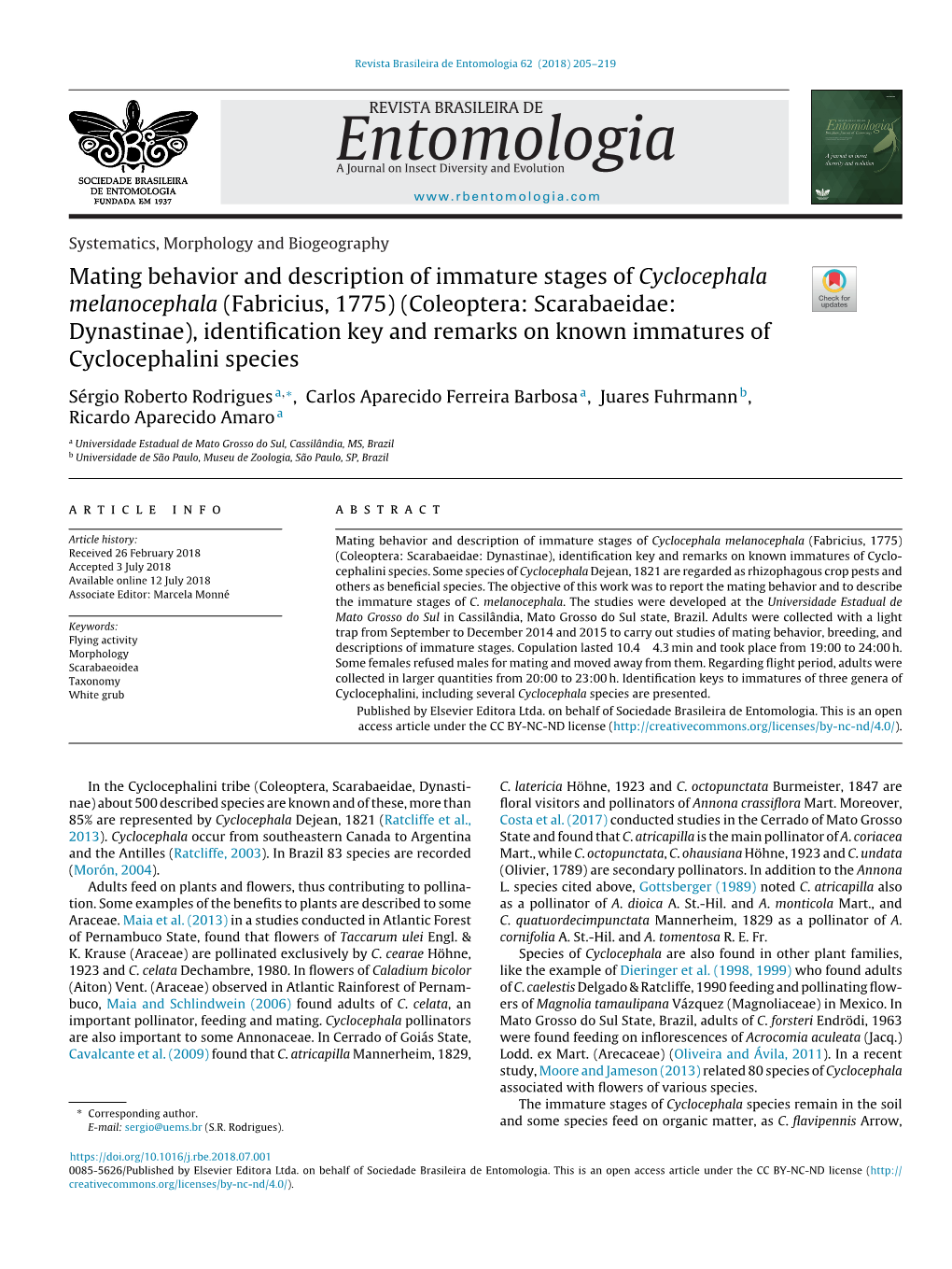 Coleoptera: Scarabaeidae: Dynastinae), Identiﬁcation Key and Remarks on Known Immatures of Cyclo