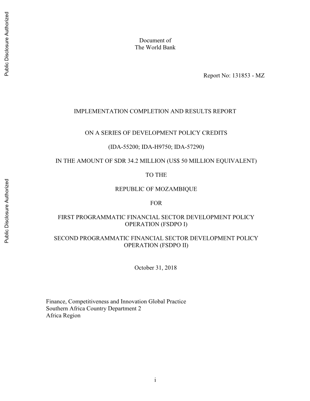 Original Program Development Objectives (PDO) and Key Indicators