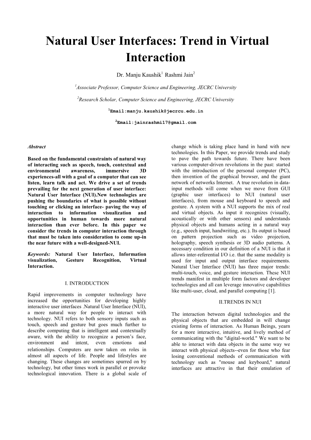 Natural User Interfaces: Trend in Virtual Interaction