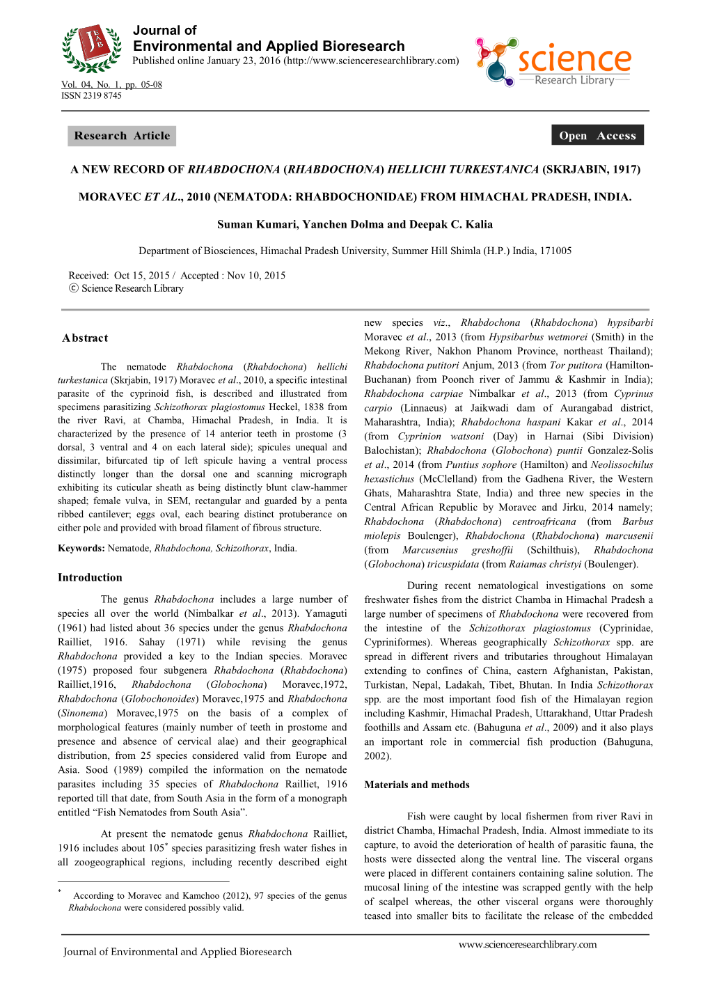 Environmental and Applied Bioresearch Published Online January 23, 2016 (