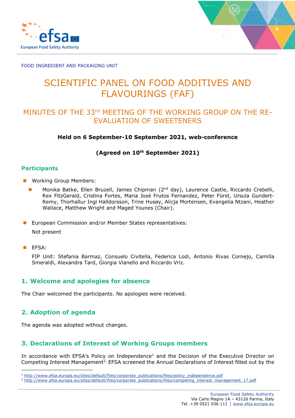 Scientific Panel on Food Additives and Flavourings (Faf)