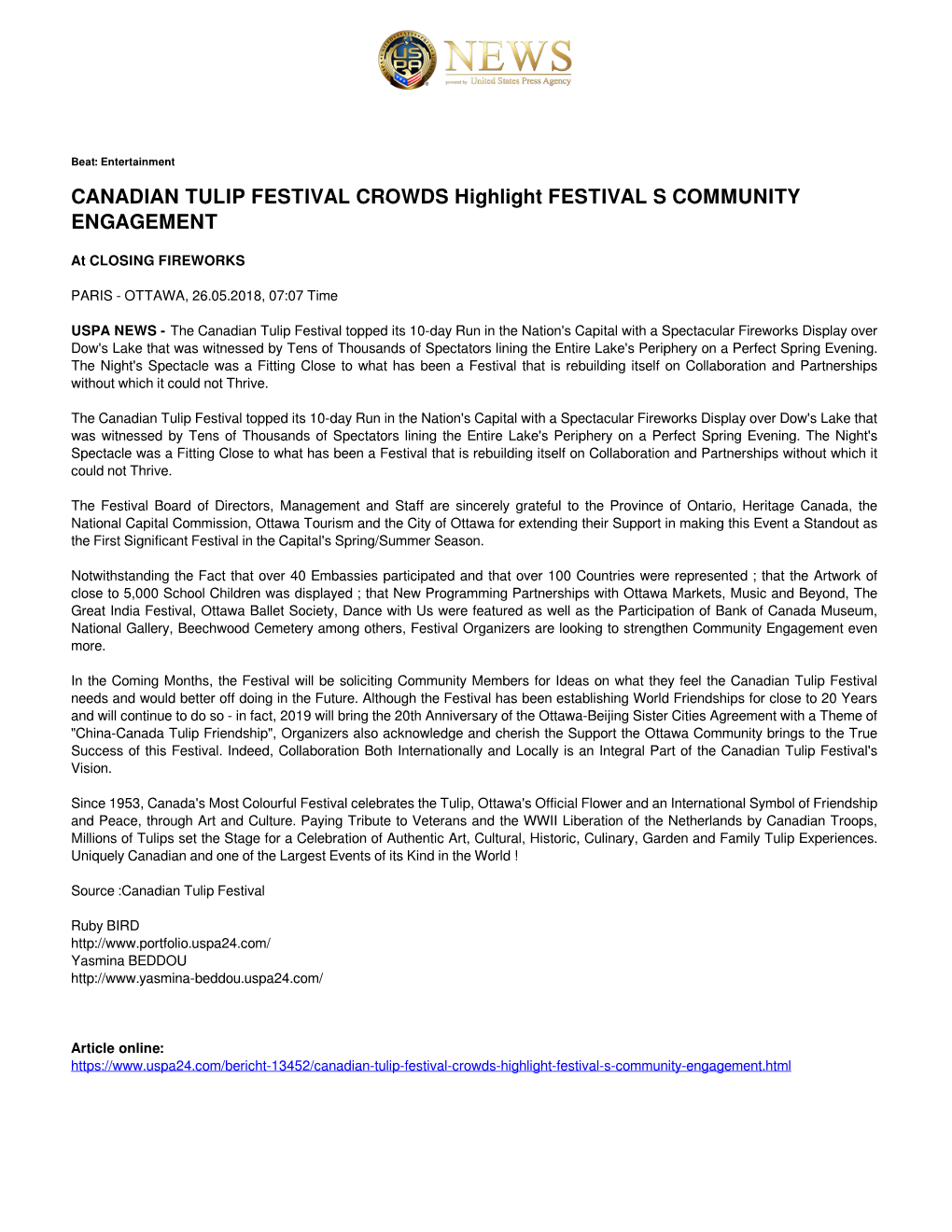 CANADIAN TULIP FESTIVAL CROWDS Highlight FESTIVAL S COMMUNITY ENGAGEMENT