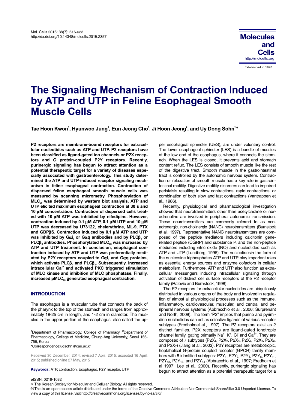 The Signaling Mechanism of Contraction Induced by ATP and UTP in Feline Esophageal Smooth Muscle Cells