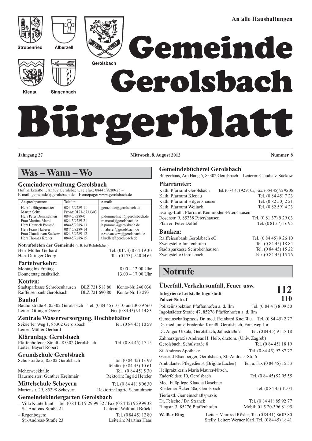 Gemeinde Gerolsbach Bürgerblatt