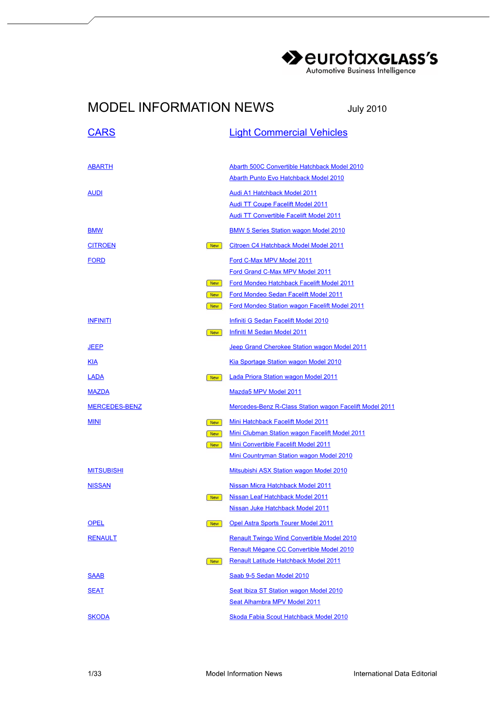 MODEL INFORMATION NEWS July 2010