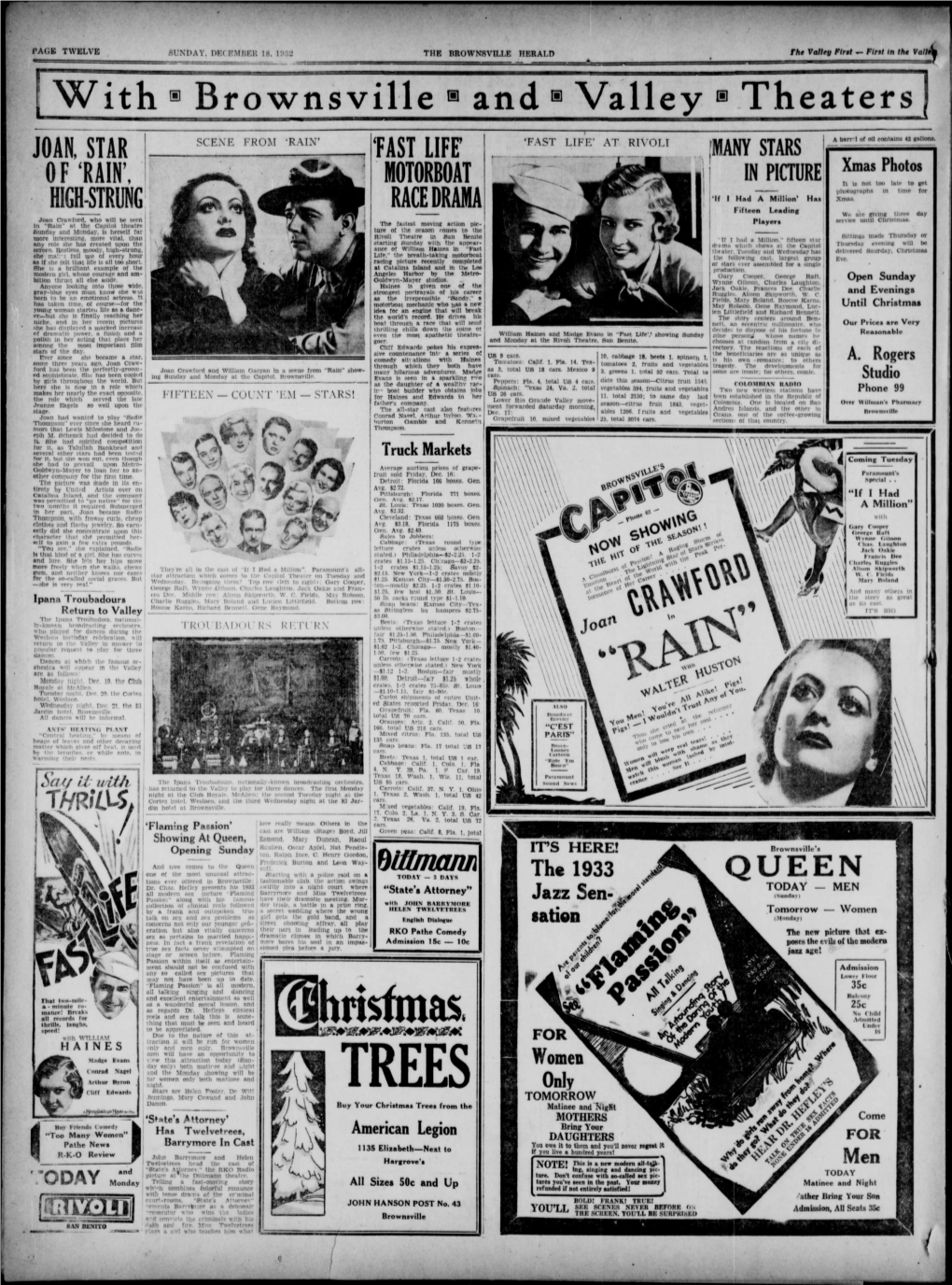 Wlmaim One of the Most Unusual Attrac- with a Raid on a Starting Police TODAY — 3 DAYS the 1933 Tions Ever Ottered in Brownsville: Fashionable Dub